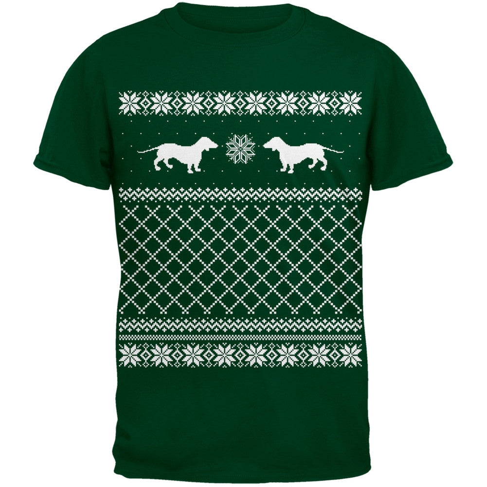 Dachshund Ugly Christmas Sweater Green Youth T-Shirt Youth T-Shirts Old Glory   