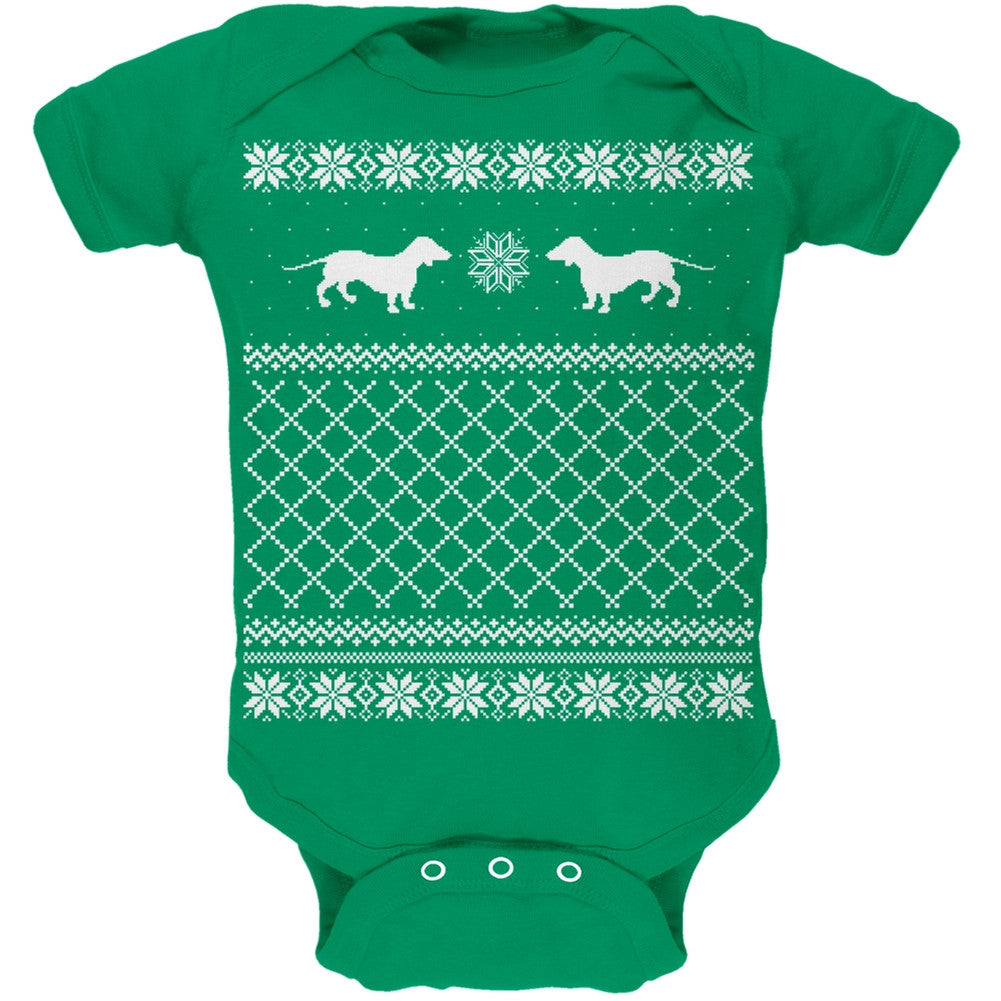 Dachshund Ugly Christmas Sweater Green Baby One Piece Baby One Piece Old Glory   