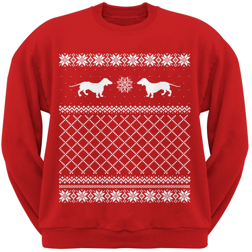 Dachshund Ugly Christmas Sweater Red Adult Crew Neck Sweatshirt Sweatshirts Old Glory   