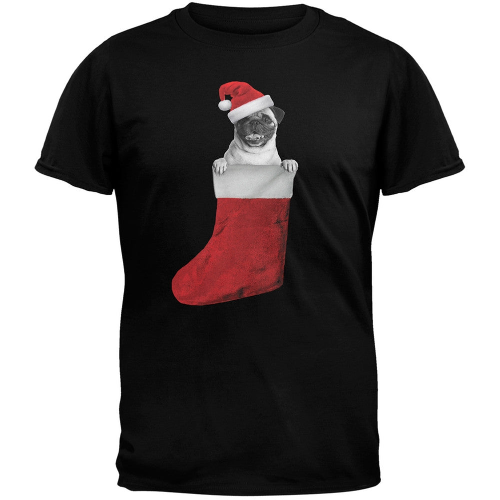 Christmas Stocking Pug White T-Shirt Men's T-Shirts Old Glory   