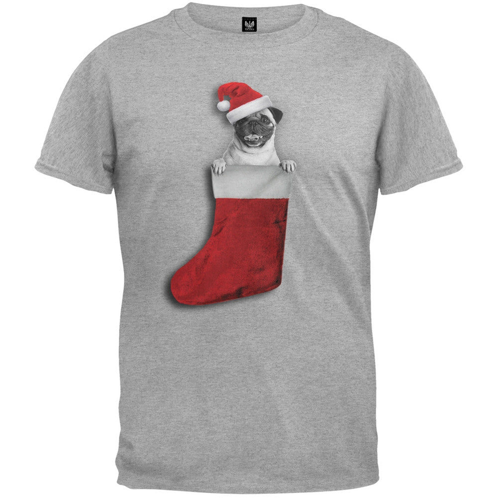 Christmas Stocking Pug White T-Shirt Men's T-Shirts Old Glory   