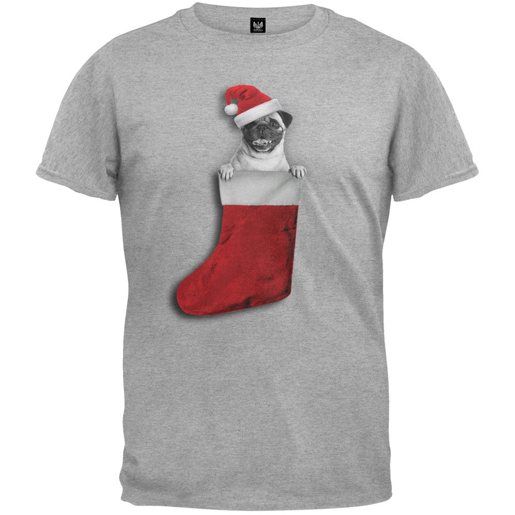 Christmas Stocking Pug White T-Shirt Men's T-Shirts Old Glory   