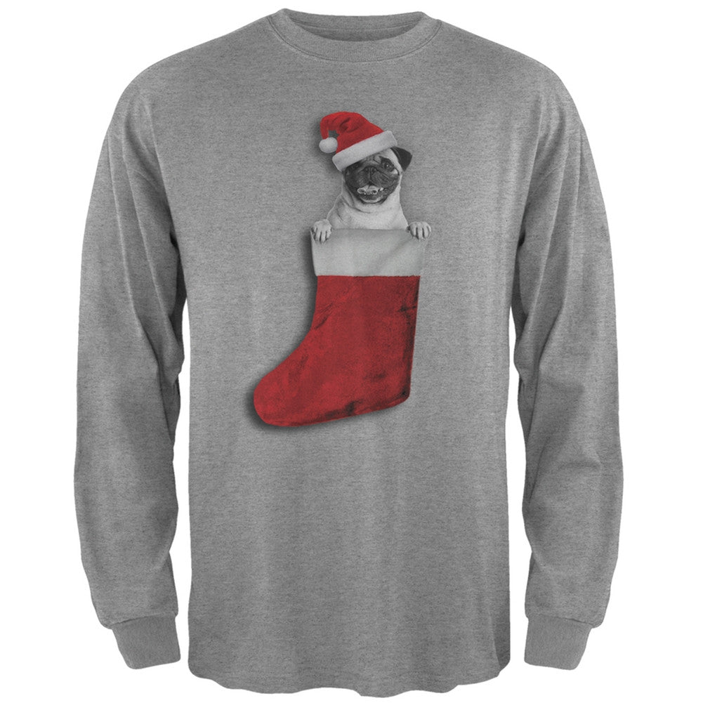 Christmas Stocking Pug Grey Adult Long Sleeve T-Shirt Men's Long Sleeves Old Glory   