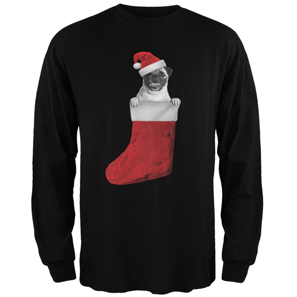 Christmas Stocking Pug Grey Adult Long Sleeve T-Shirt Men's Long Sleeves Old Glory   