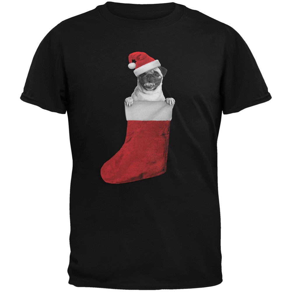 Christmas Stocking Pug Black Youth T-Shirt Youth T-Shirts Old Glory   