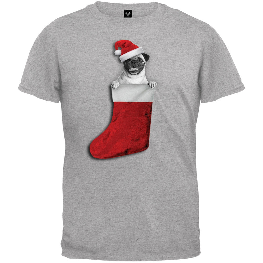 Christmas Stocking Pug Black Youth T-Shirt Youth T-Shirts Old Glory   