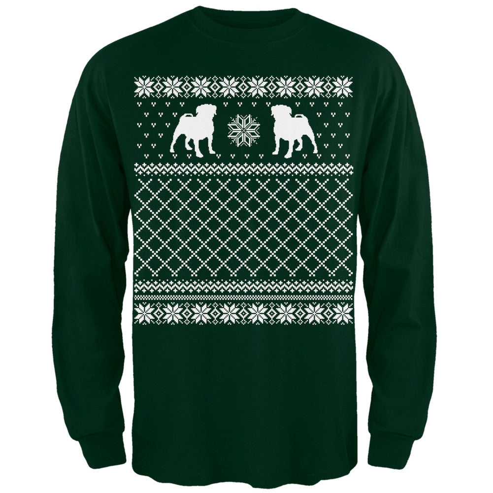 Pug Ugly Christmas Sweater Green Adult Long Sleeve T-Shirt Men's Long Sleeves Old Glory   