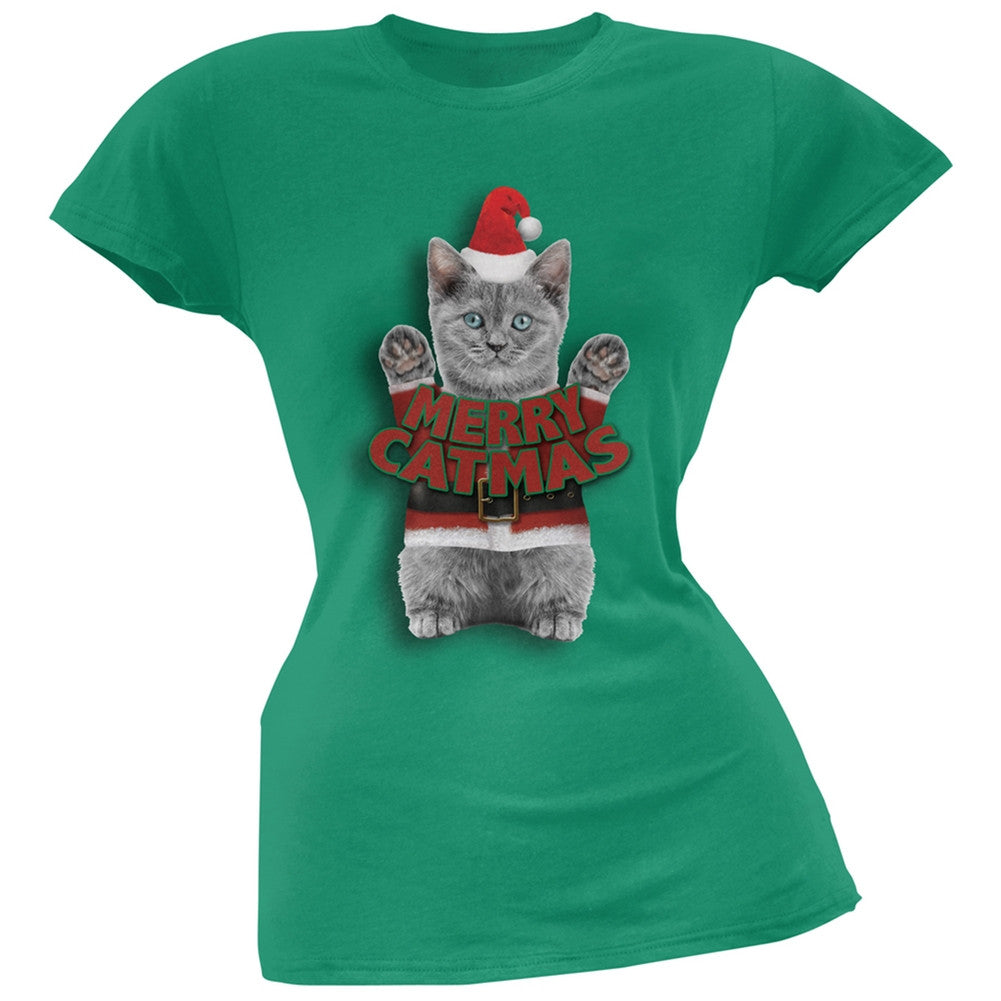 Merry Catmas Santa Christmas Cat Black Soft Juniors T-Shirt Juniors T-Shirts Old Glory   