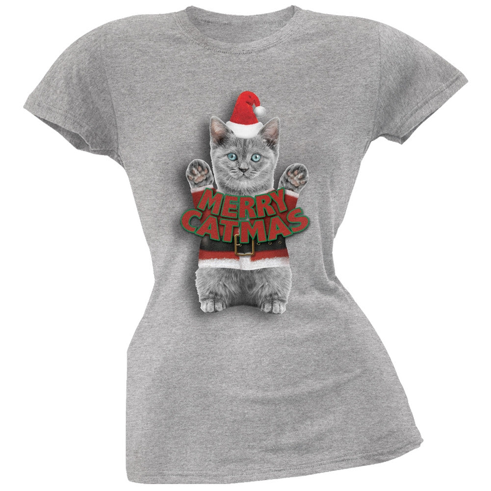 Merry Catmas Santa Christmas Cat Black Soft Juniors T-Shirt Juniors T-Shirts Old Glory   