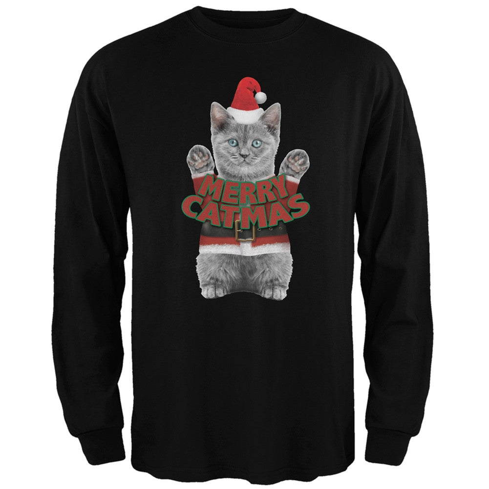 Merry Catmas Santa Christmas Cat Black Adult Long Sleeve T-Shirt Men's Long Sleeves Old Glory   