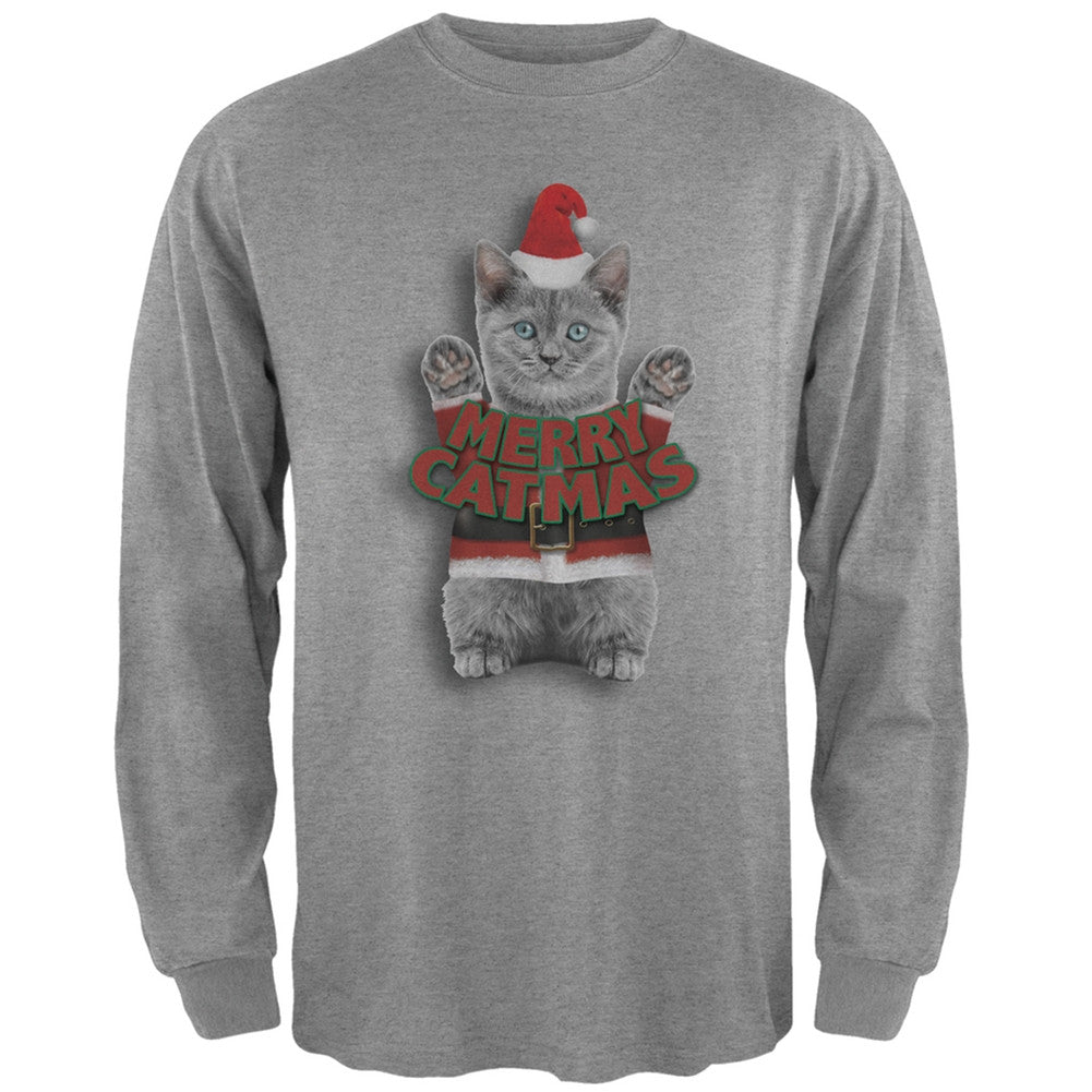 Merry Catmas Santa Christmas Cat Black Adult Long Sleeve T-Shirt Men's Long Sleeves Old Glory   