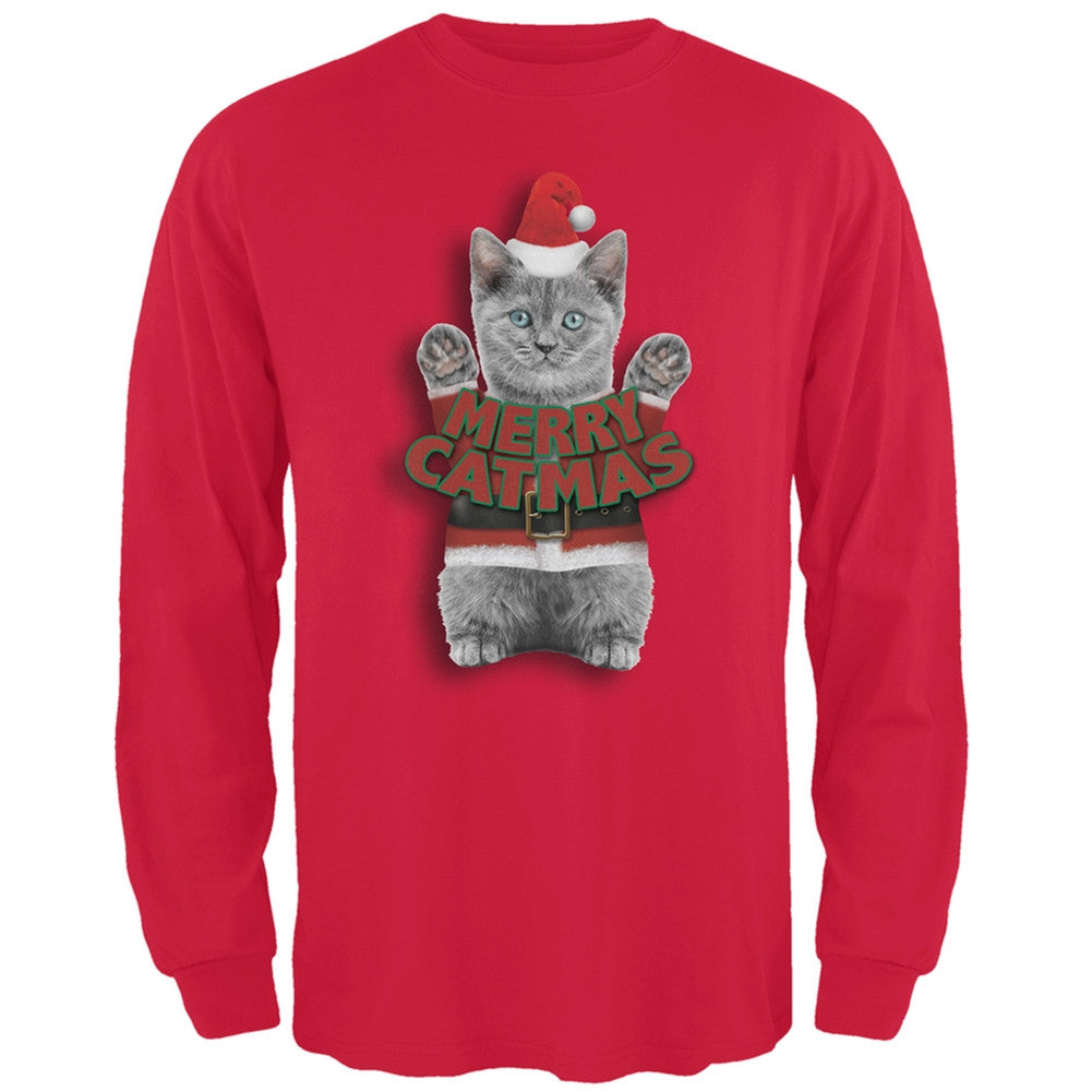 Merry Catmas Santa Christmas Cat Black Adult Long Sleeve T-Shirt Men's Long Sleeves Old Glory   