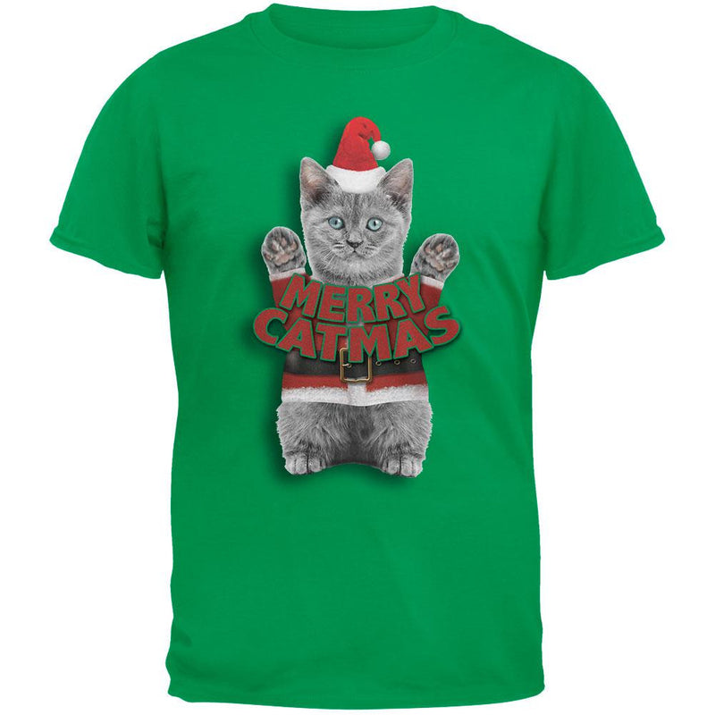 Merry Catmas Santa Christmas Cat Black T-Shirt Men's T-Shirts Old Glory   