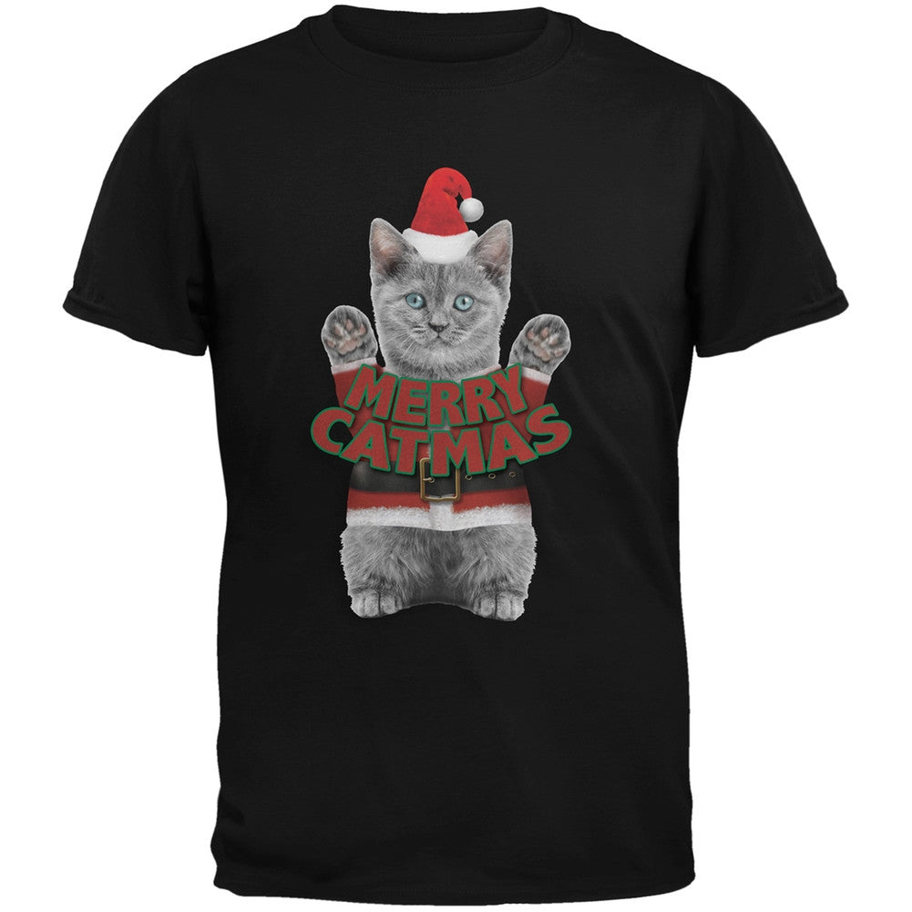 Merry Catmas Santa Christmas Cat Black Youth T-Shirt Youth T-Shirts Old Glory   