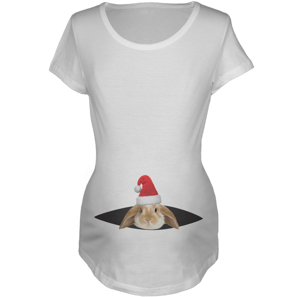 Peeking Christmas Bunny Women's Maternity T-Shirt Maternity T-Shirts Old Glory   