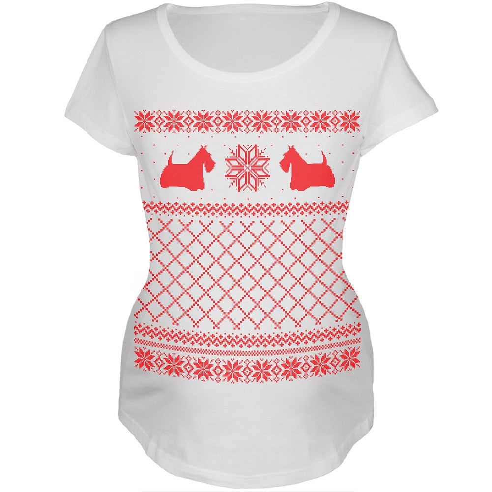 Scottish Terrier Ugly Christmas Sweater Womens Maternity T-Shirt Women's T-Shirts Old Glory   