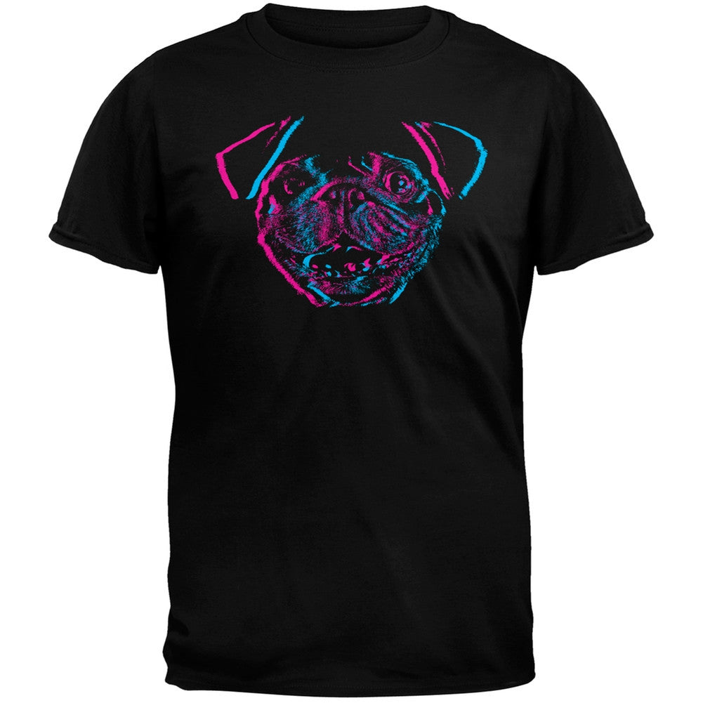 3D Pug Face Black Adult T-Shirt Men's T-Shirts Old Glory   