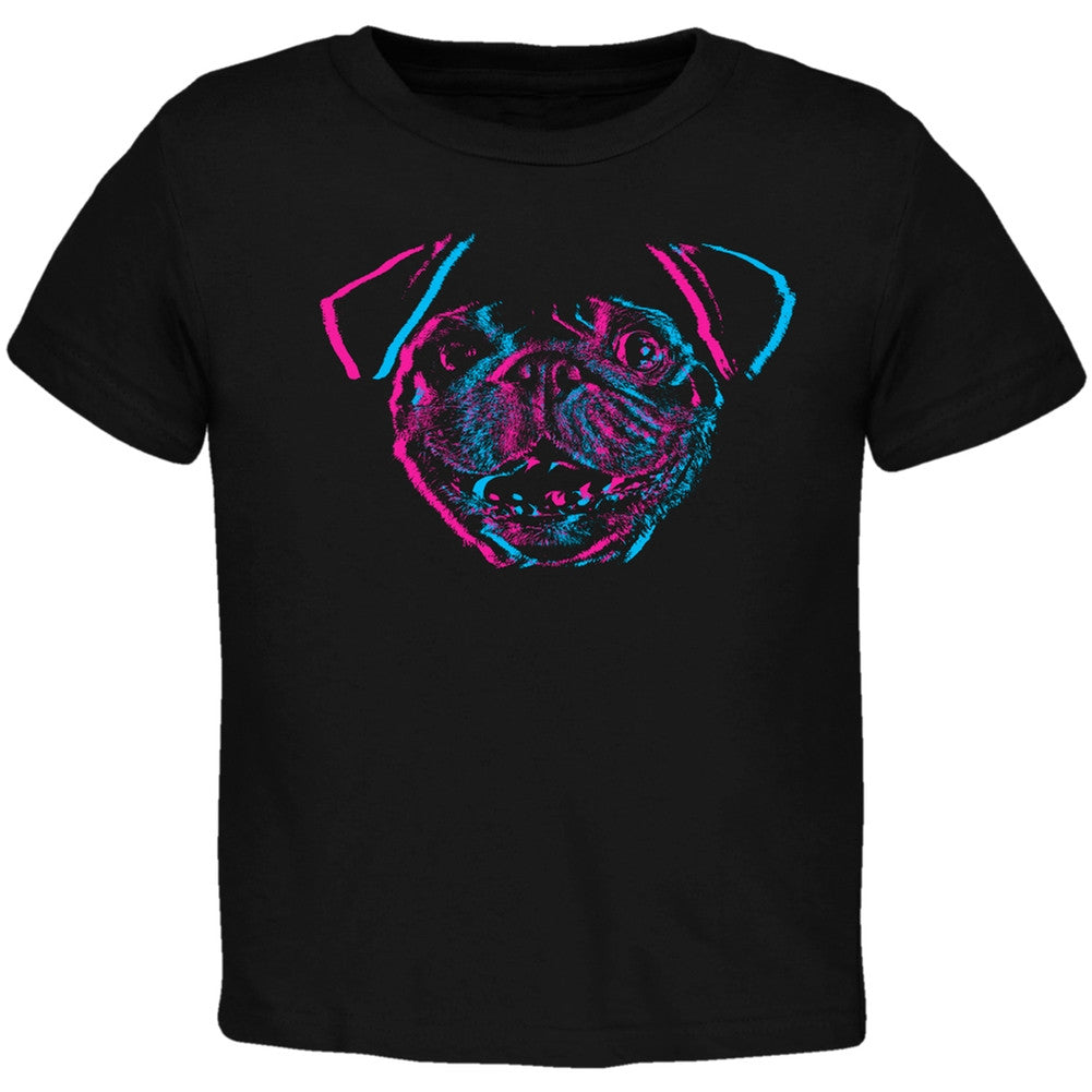 3D Pug Face Black Toddler T-Shirt Toddler T-Shirts Old Glory   