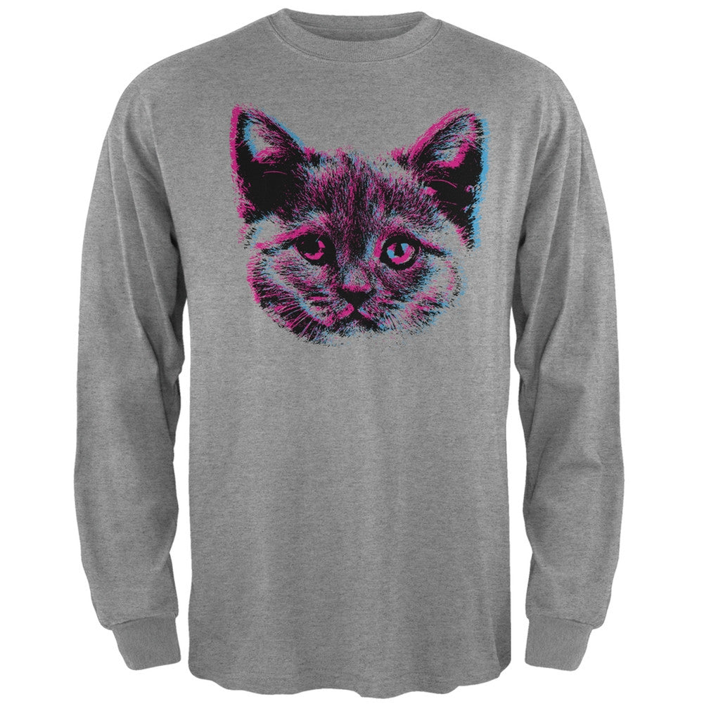 3D Cat Face Black Adult Long Sleeve T-Shirt Men's Long Sleeves Old Glory   