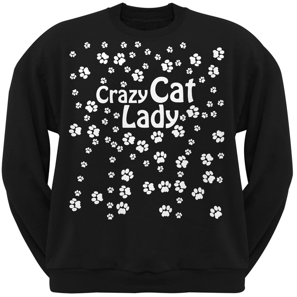 Crazy Cat Lady Paw Prints Black Adult Crew Neck Sweatshirt Sweatshirts Old Glory   