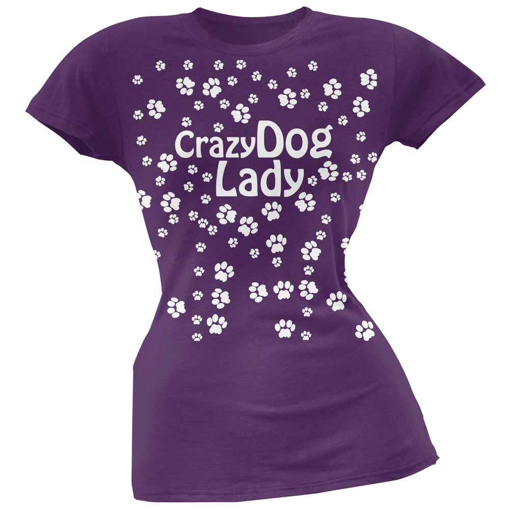 Crazy Dog Lady Paw Prints Purple Soft Juniors T-Shirt Juniors T-Shirts Old Glory 2XL Purple 