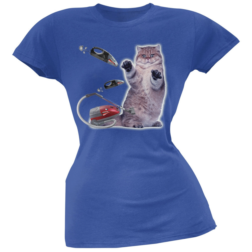 Galaxy Cat Vacuum Blue Juniors T-Shirt Juniors T-Shirts Old Glory   