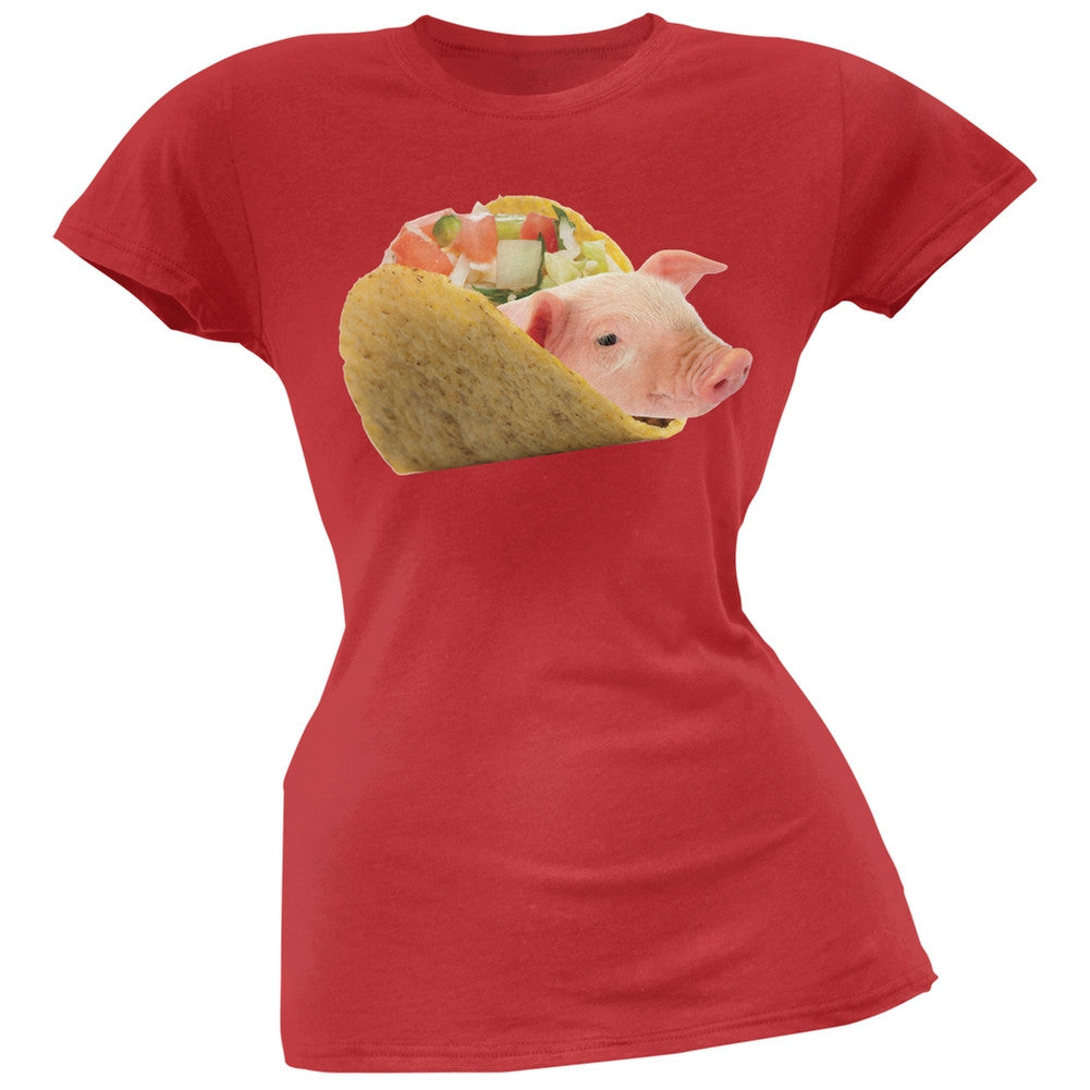 Taco Pig Red Juniors T-Shirt Juniors T-Shirts Old Glory   