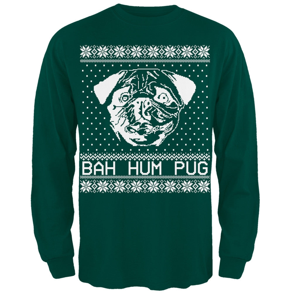 Bah Hum Pug Ugly Christmas Sweater Black Adult Long Sleeve T-Shirt Men's Long Sleeves Old Glory   