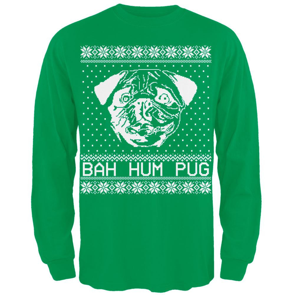 Bah Hum Pug Ugly Christmas Sweater Black Adult Long Sleeve T-Shirt Men's Long Sleeves Old Glory   