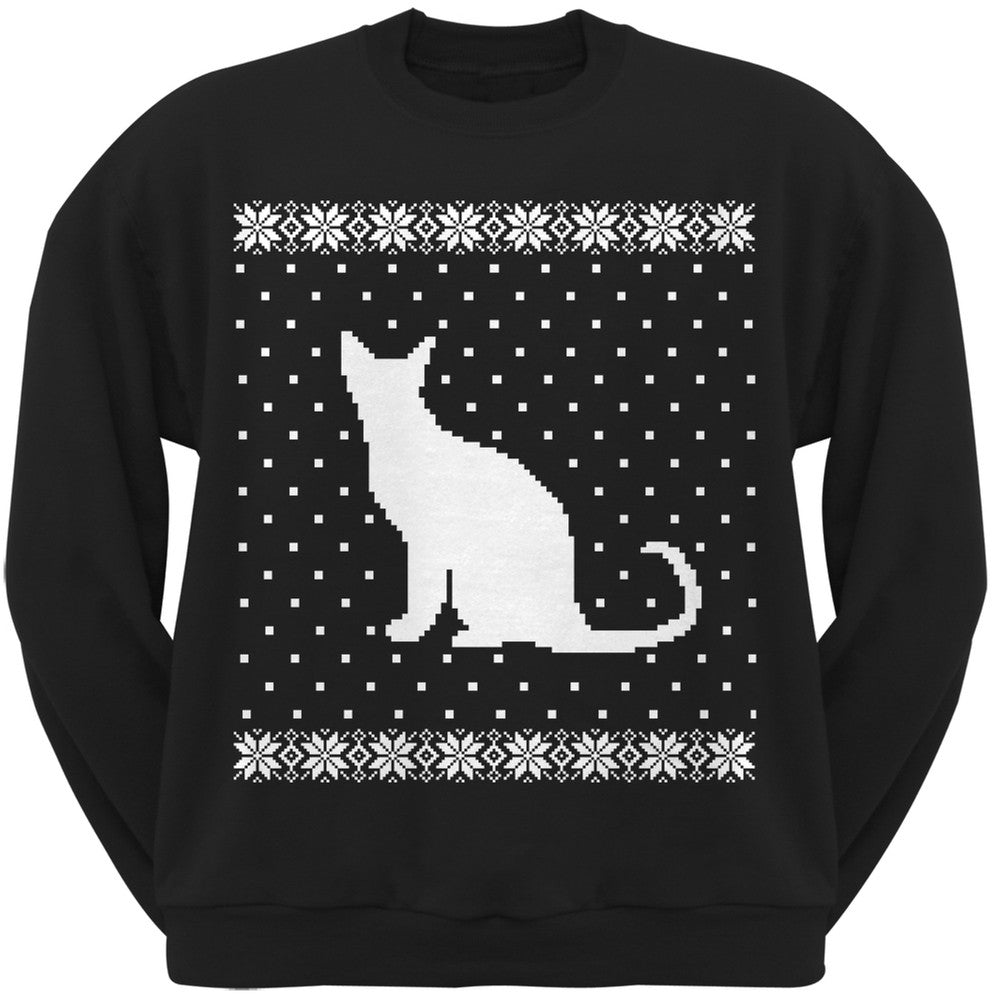 Big Cat Ugly Christmas Sweater Black Crew Neck Sweatshirt Sweatshirts Old Glory   