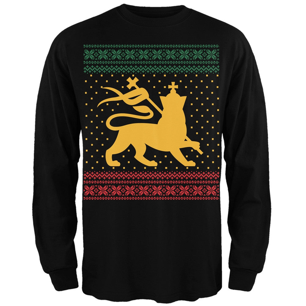 Lion of Judah Ugly Christmas Sweater Black Adult Long Sleeve T-Shirt Men's Long Sleeves Old Glory   