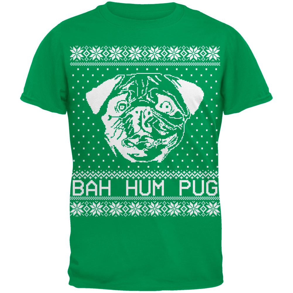 Bah Hum Pug Ugly Christmas Sweater Black Adult T-Shirt Men's T-Shirts Old Glory   