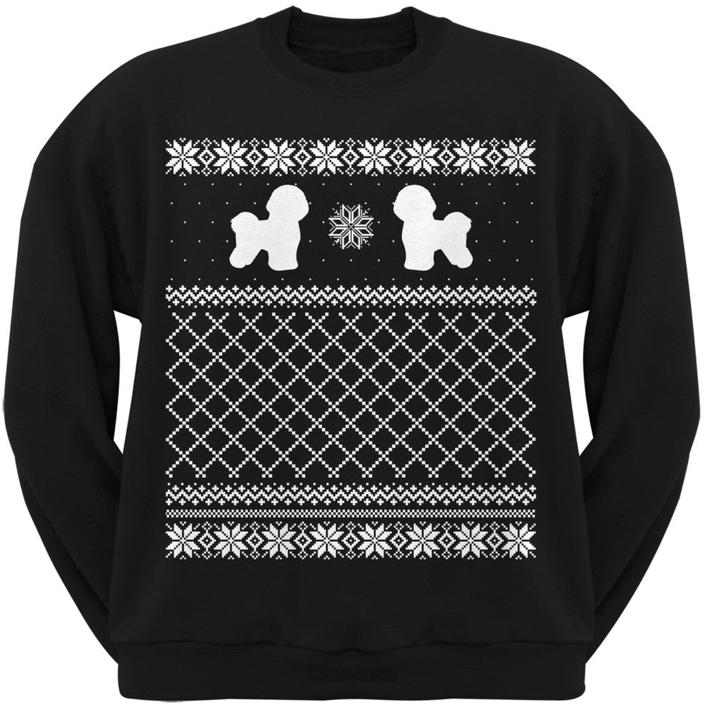 Bichon Frise Black Adult Ugly Christmas Sweater Crew Neck Sweatshirt Sweatshirts Old Glory   