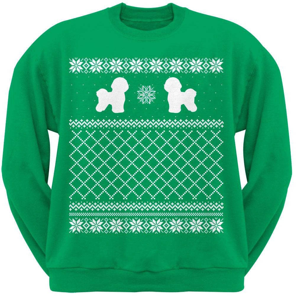 Bichon Frise Green Adult Ugly Christmas Sweater Crew Neck Sweatshirt Sweatshirts Old Glory   