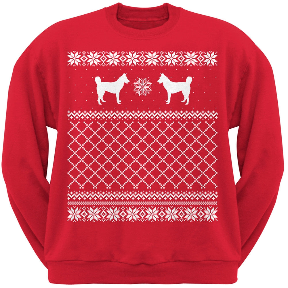 Siberian Husky Red Adult Ugly Christmas Sweater Crew Neck Sweatshirt Sweatshirts Old Glory   