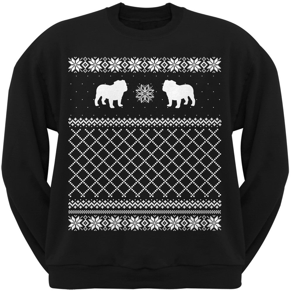 Bulldog Black Adult Ugly Christmas Sweater Crew Neck Sweatshirt Sweatshirts Old Glory   