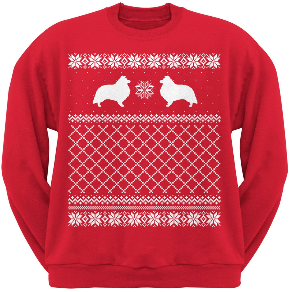 Sheltie Red Adult Ugly Christmas Sweater Crew Neck Sweatshirt Sweatshirts Old Glory   