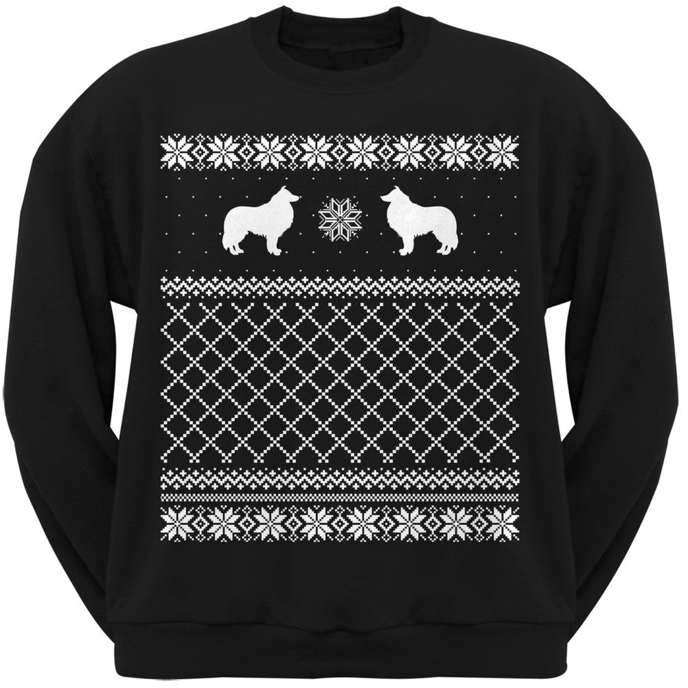 Collie Black Adult Ugly Christmas Sweater Crew Neck Sweatshirt Sweatshirts Old Glory   