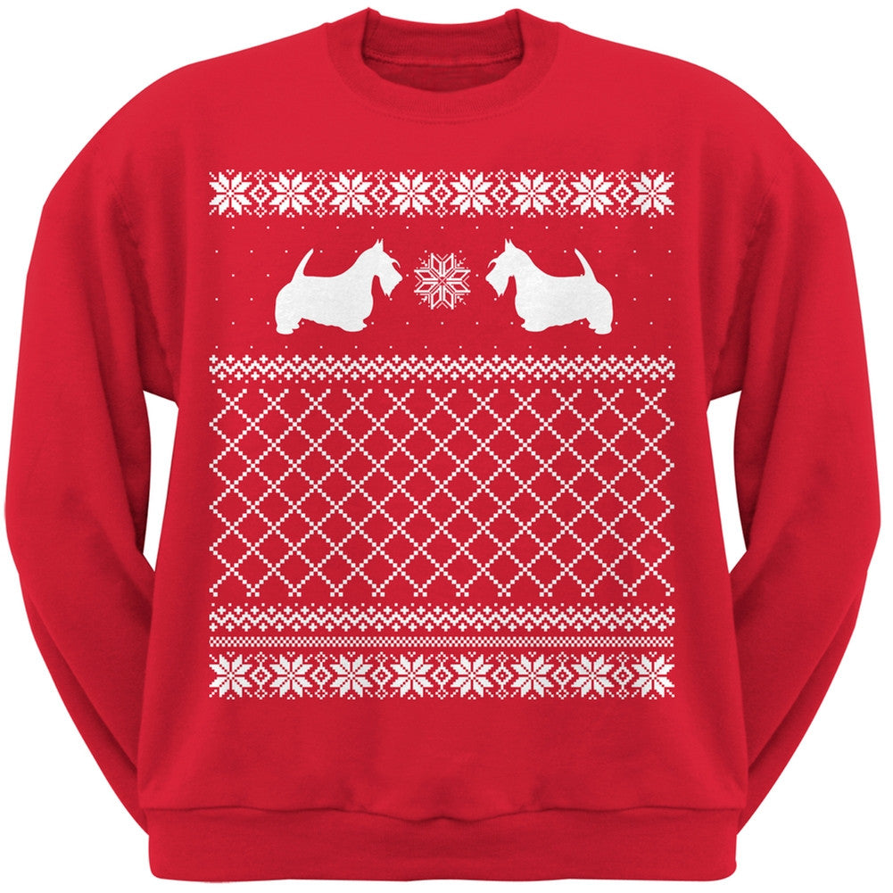 Scottish Terrier Red Adult Ugly Christmas Sweater Crew Neck Sweatshirt Sweatshirts Old Glory   