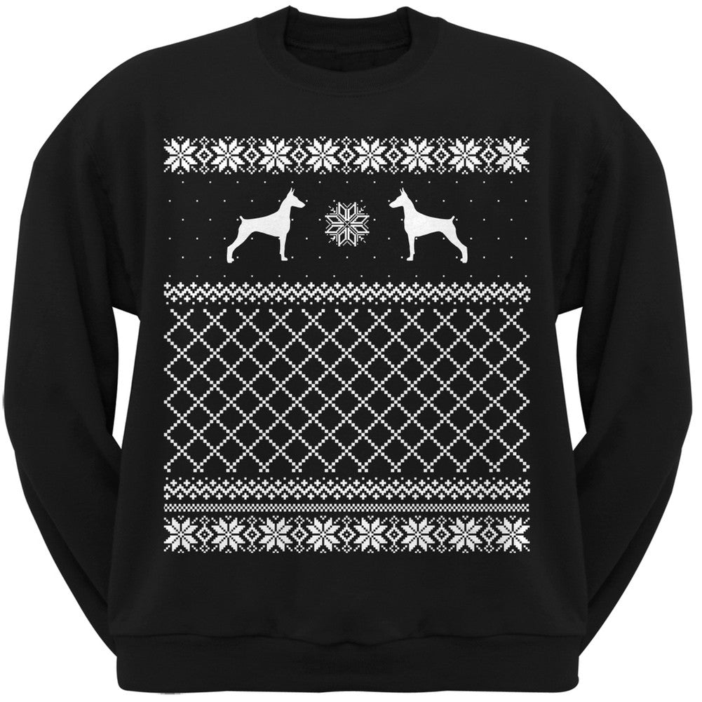 Doberman Pinscher Black Adult Ugly Christmas Sweater Crew Neck Sweatshirt Sweatshirts Old Glory   