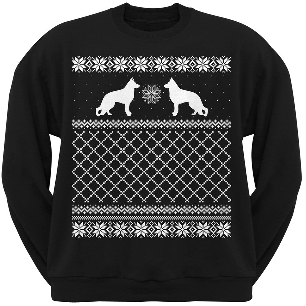 German Shepherd Black Adult Ugly Christmas Sweater Crew Neck Sweatshirt Sweatshirts Old Glory   