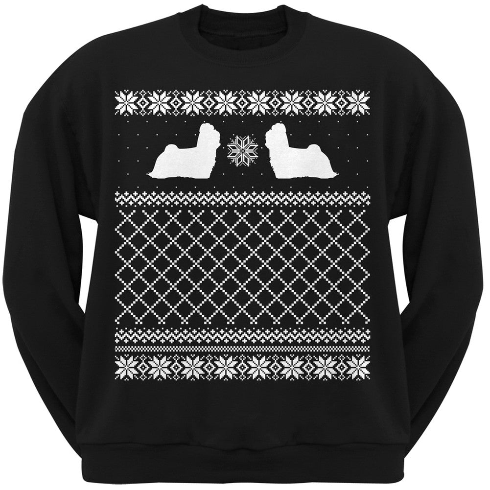 Maltese Black Adult Ugly Christmas Sweater Crew Neck Sweatshirt Sweatshirts Old Glory   