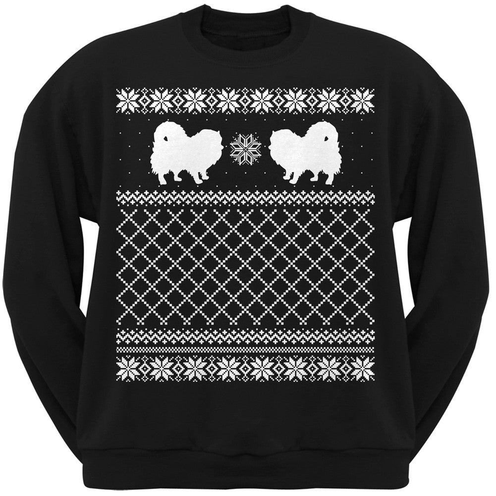 Pomeranian Black Adult Ugly Christmas Sweater Crew Neck Sweatshirt Sweatshirts Old Glory   