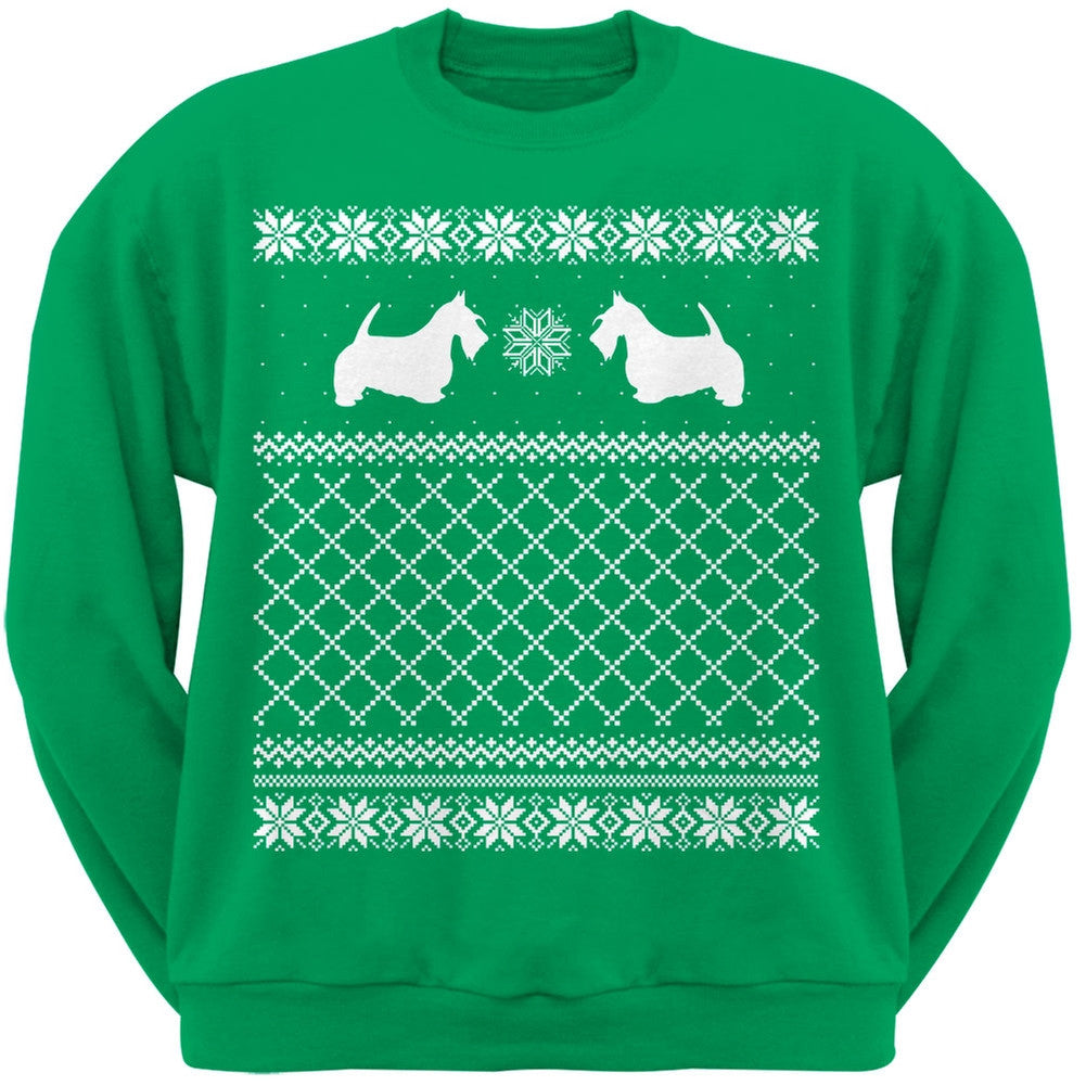 Scottish Terrier Green Adult Ugly Christmas Sweater Crew Neck Sweatshirt Sweatshirts Old Glory   