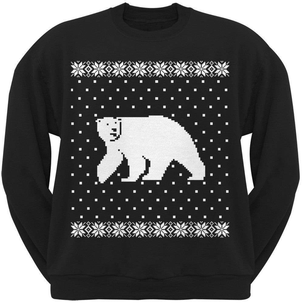 Big Polar Bear Ugly Christmas Sweater Crew Neck Sweatshirt Sweatshirts Old Glory 2XL Black 