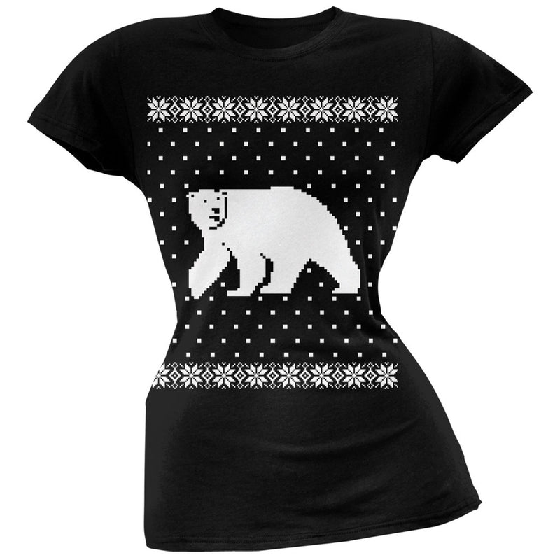 Big Polar Bear Ugly Christmas Sweater Soft Juniors T-Shirt Juniors T-Shirts Old Glory   