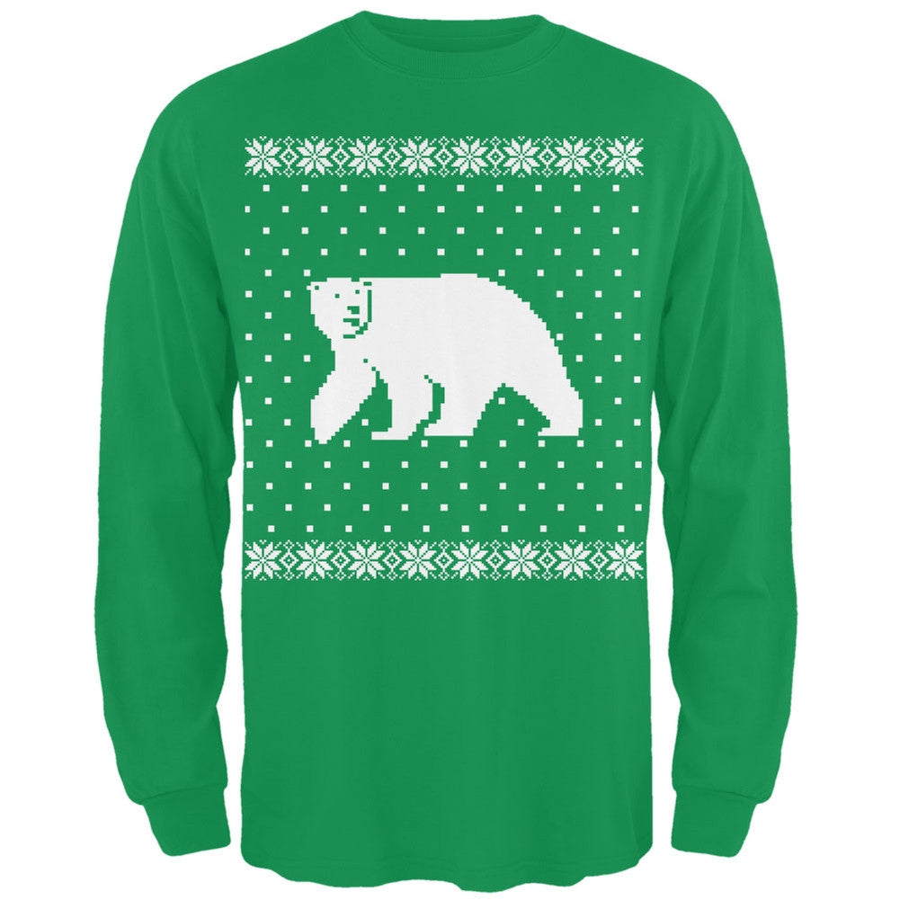 Big Polar Bear Ugly Christmas Sweater Long Sleeve T-Shirt Men's Long Sleeves Old Glory 2XL Green 