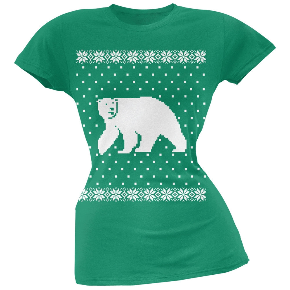 Big Polar Bear Ugly Christmas Sweater Soft Juniors T-Shirt Juniors T-Shirts Old Glory   