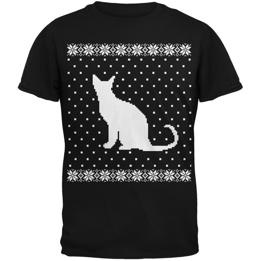 Big Cat Ugly Christmas Sweater Black Adult T-Shirt Men's T-Shirts Old Glory   