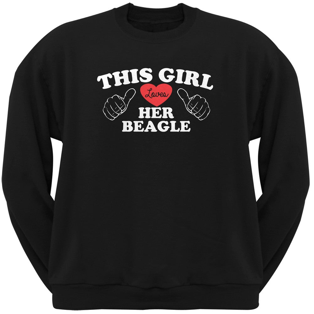 Valentine's Day - This Girl Loves Her Beagle Black Adult Crew Neck Sweatshirt Sweatshirts Old Glory   